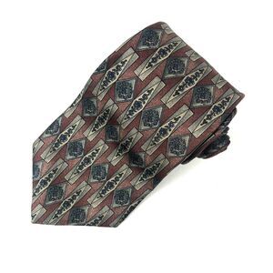 Vintage JOHNNY CARSON 100% Italian Silk Tie Geometric Floral Diamond Pattern Red